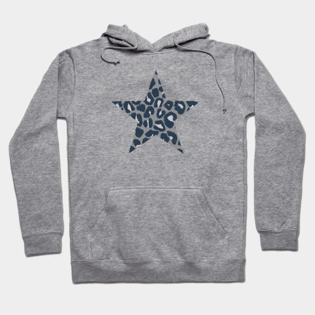 Textured Grey and Blue Coloured Leopard Print Star Hoodie by OneThreeSix